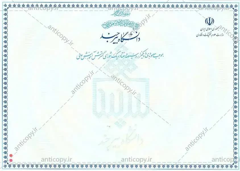 AntiCopy diploma for the University of Birjand by Paya System Behestan - image 1