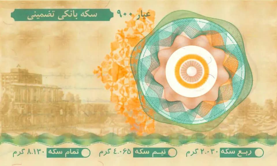 Front of Iran’s first anti-counterfeit bank-coin card, commissioned by the Isfahan Gold Union in 1391 SH; ImenGold, Paya System Behestan