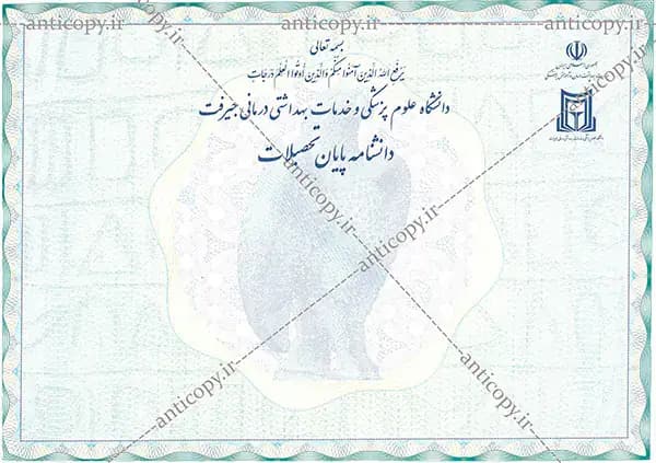 AntiCopy diploma for Jiroft University of Medical Sciences by Paya System Behestan - image 1