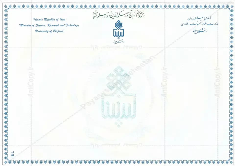 AntiCopy diploma for Birjand University of Medical Sciences by Paya System Behestan - image 1