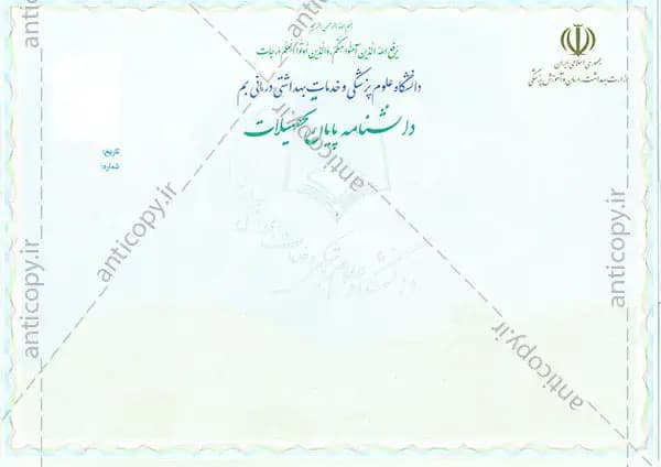AntiCopy diploma for Bam University of Medical Sciences by Paya System Behestan - image 1